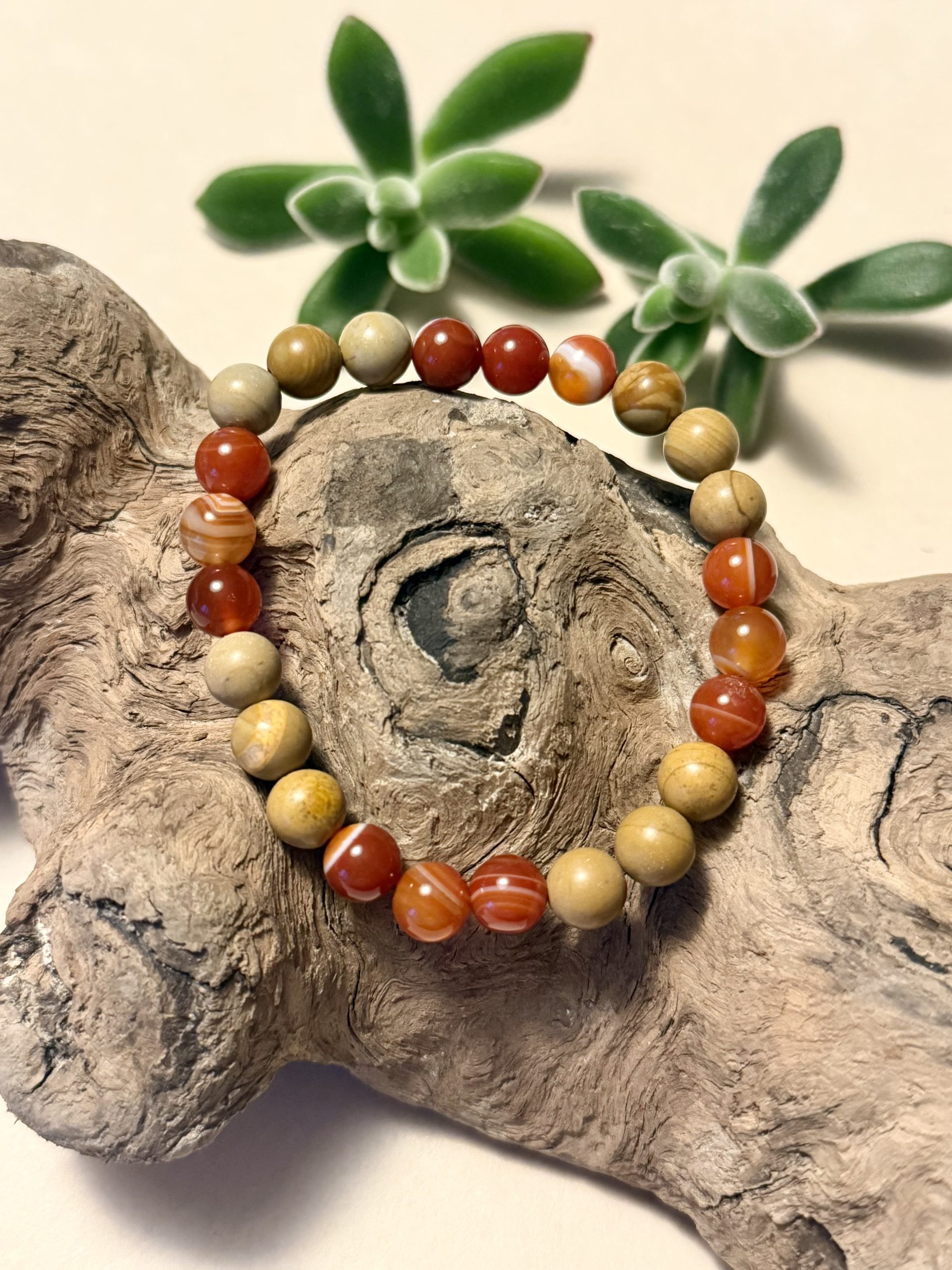 bracelet cornaline jaspe bois
