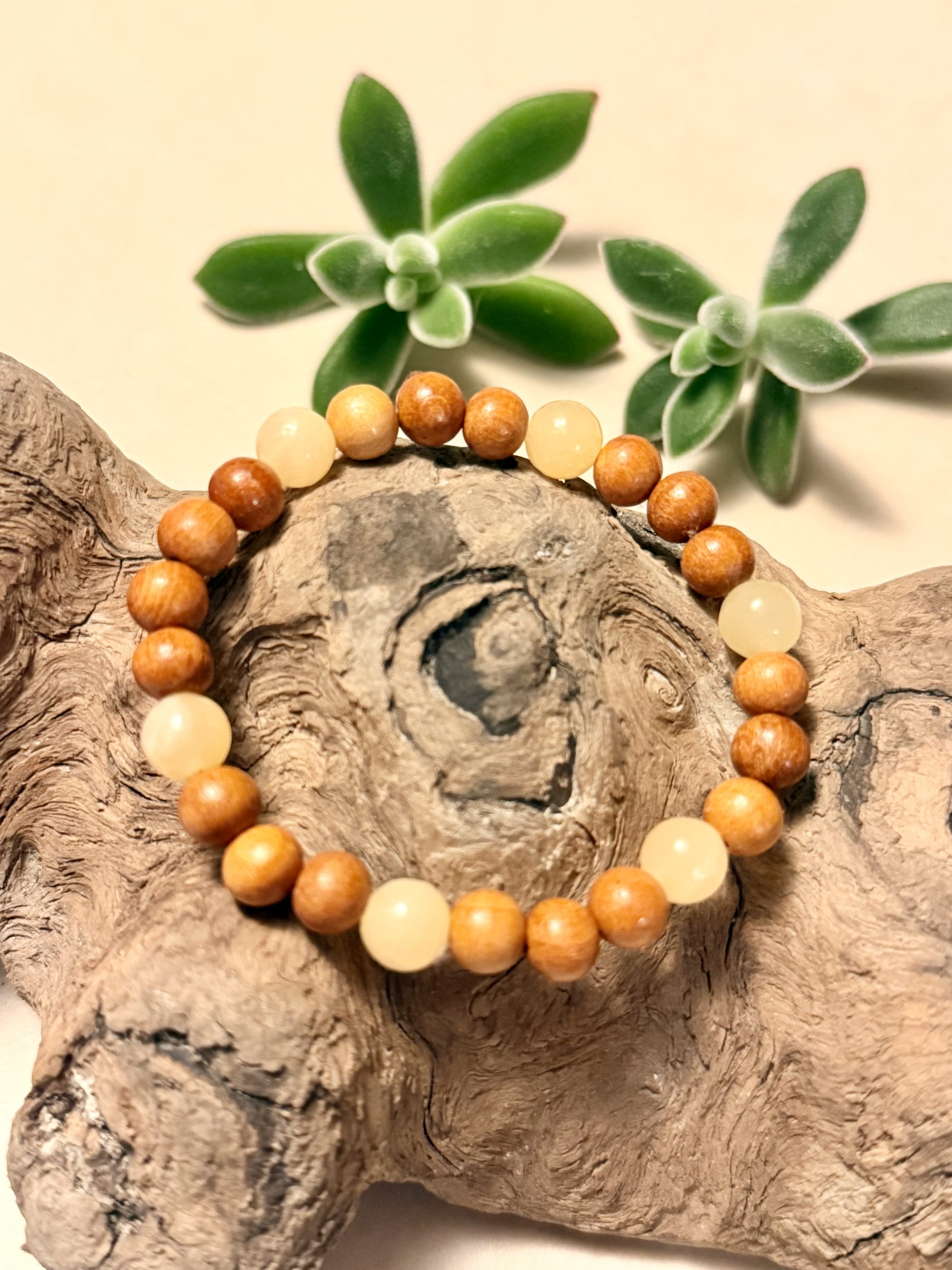 bracelet perles bois calcite jaune
